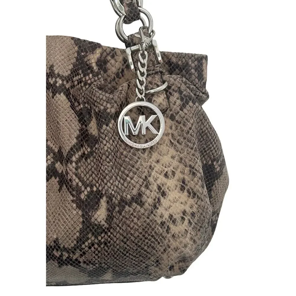 Michael Kors Snakeskin Gray Brown Leather Large Hobo Toto Purse Bag - Picture 3 of 16